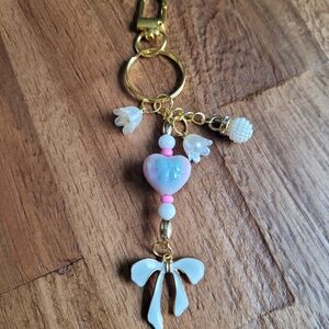 New Heart And Bow Keychain Or Purse Charm